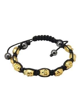 Gold Skulls Gunmetal Hematite Beads Black Macrame Adjustable Shamballa Bracelet